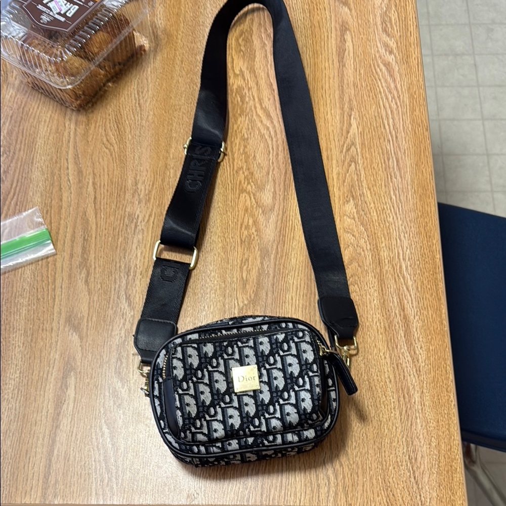 Dior Black and Gray Crossbody Bag with Monogram Pattern